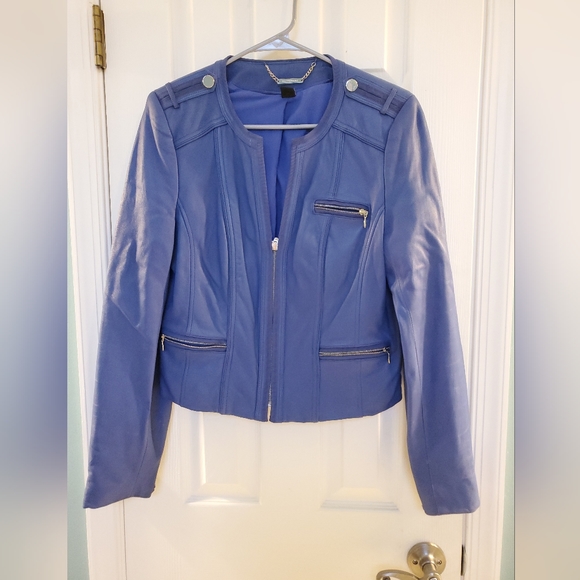 White House Black Market Jackets & Blazers - White House Black Market Blue Leather Jacket Size Large